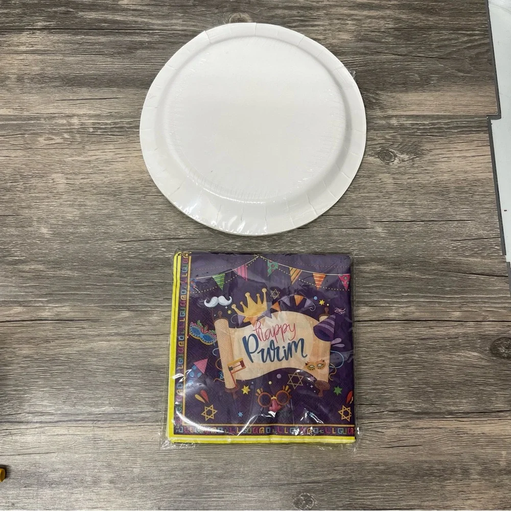 Happy Purim Party Plates‎ & Napkins Set • Festive Jewish Holiday Tableware